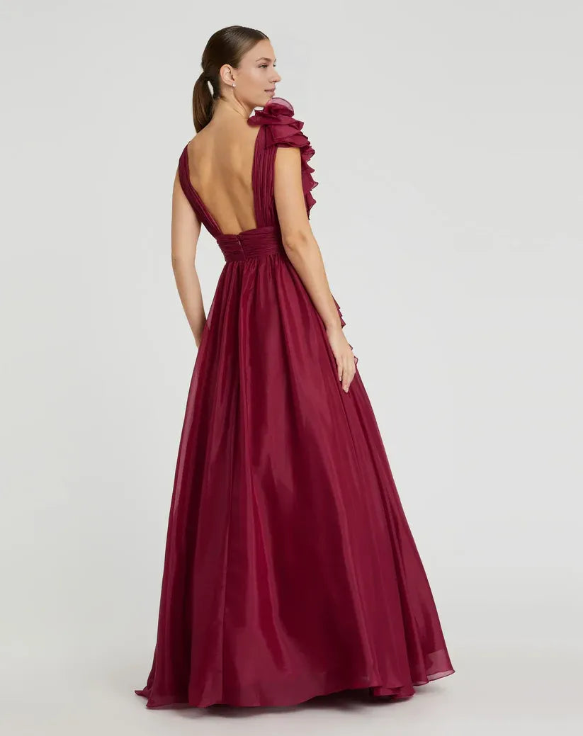Modern A-Line V Neck Sleeveless Backless Floor-Length Prom Dress